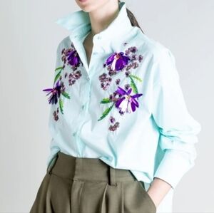 NWT Psophia Vazquez De Castro Auquamarine Embellished Shirt Small